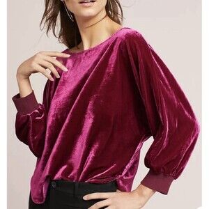 Maeve Anthropologie Carmen Magenta Velvet Boat Neck Blouse Dolman Sleeve XS